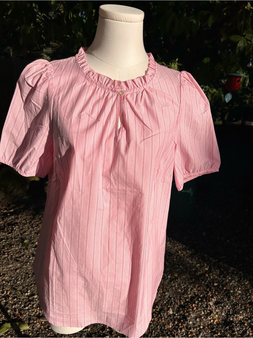 Talbots Pink Striped Puff-Sleeve Top
